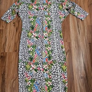 Kamp Klotz Floral Leopard-Print Midi Swim Dress Size Small